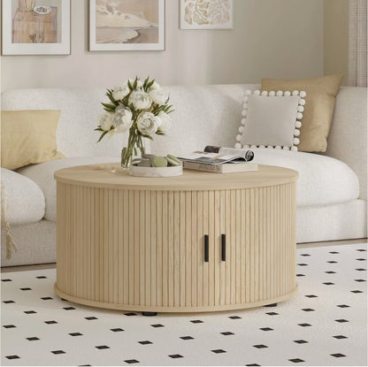 TASSIE Fluted Side Table – Natural Timber Accent Table (Scandinavian + Coastal Style)