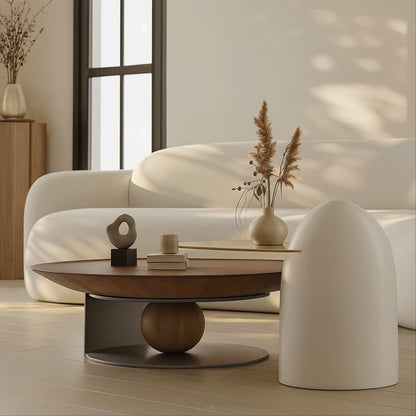 TAVOLA MILANO Coffee & Side Table Set – Natural Walnut Veneer with Titanium Base