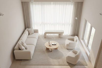 UDIN Designer Ottoman Bench – Sculptural Luxury in Bouclé