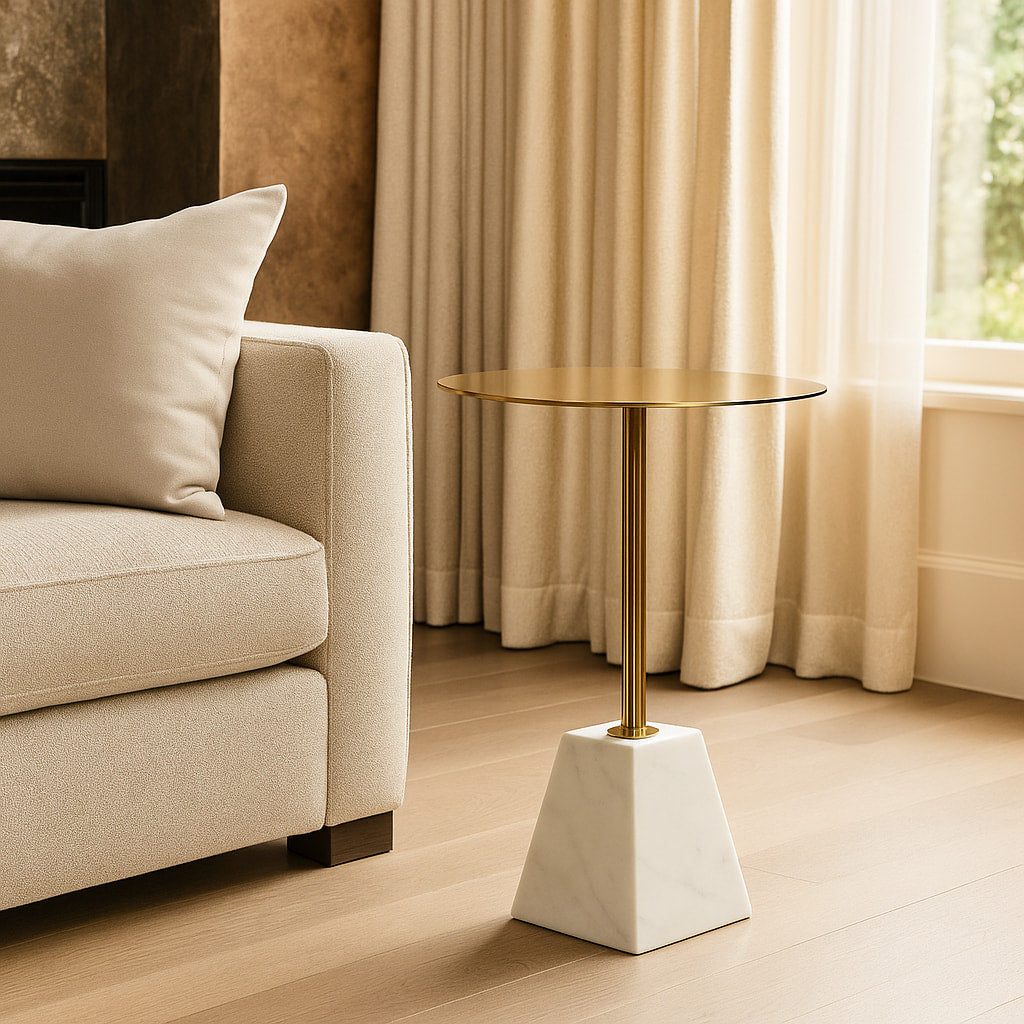 Vogue Side Table – Marble & Brushed Gold