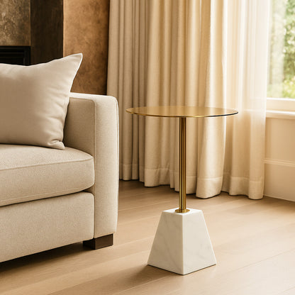 Vogue Side Table – Marble & Brushed Gold