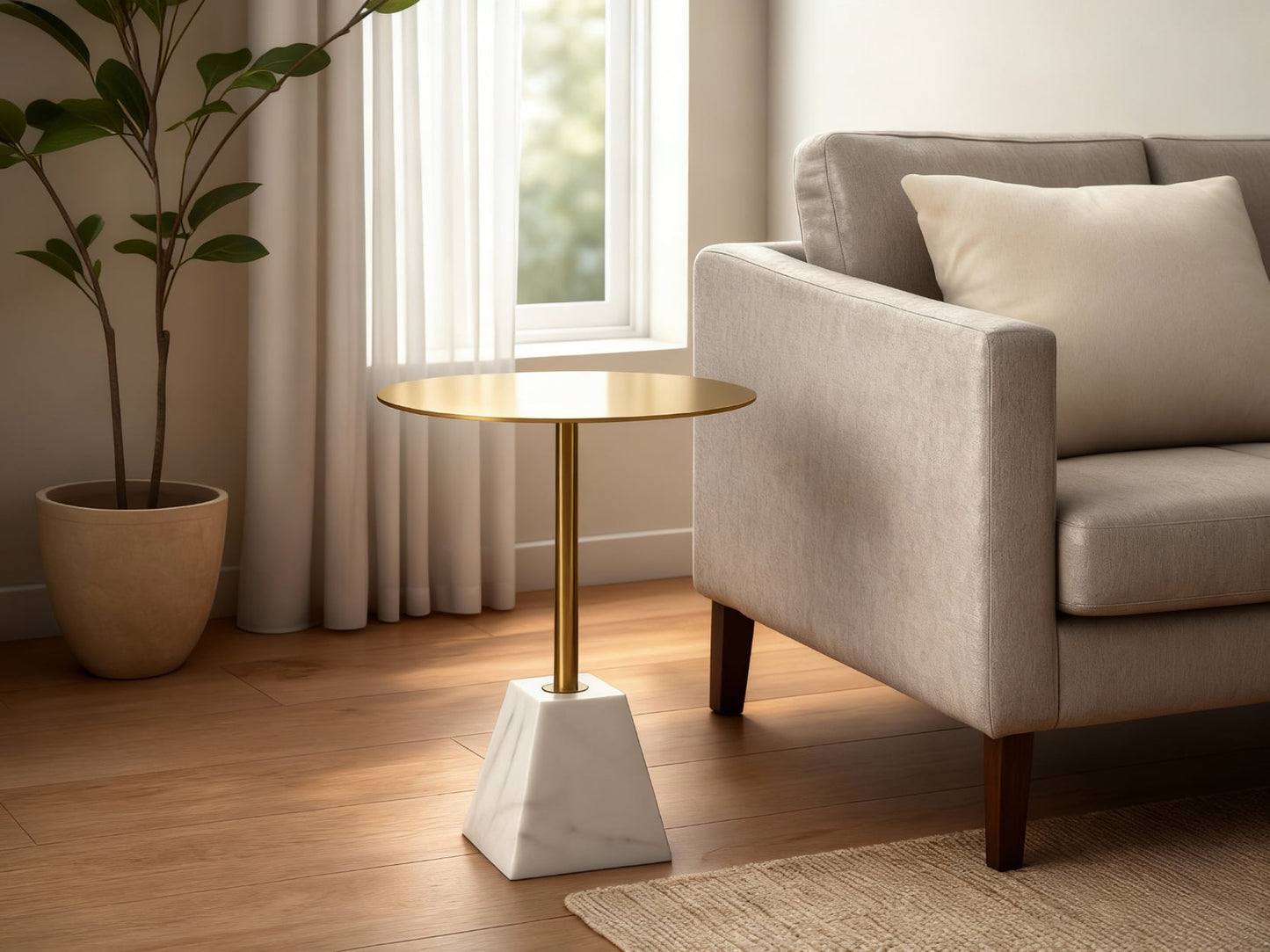 Vogue Side Table – Marble & Brushed Gold