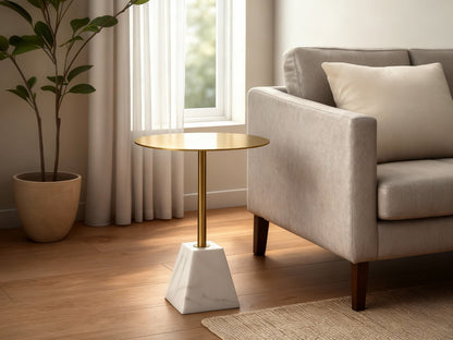 Vogue Side Table – Marble & Brushed Gold