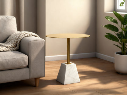Vogue Side Table – Marble & Brushed Gold