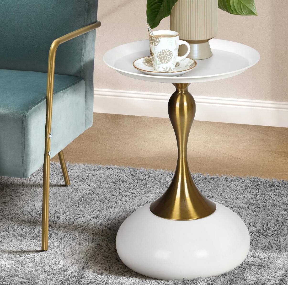 Bianca Nera Steel Accent Table – Modern Sculpted Side Table (Black or White)