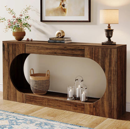 Bosco Arc Console Table – 160cm Sculpted Wood-Style Entryway Console