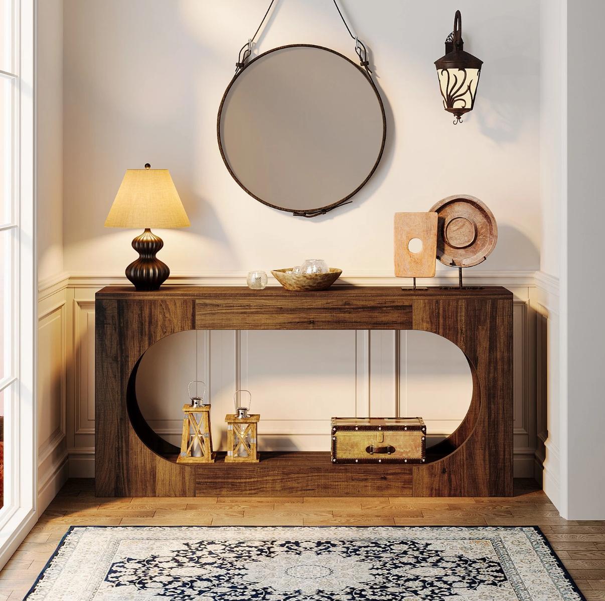 Bosco Arc Console Table – 160cm Sculpted Wood-Style Entryway Console