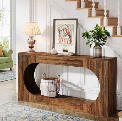 Bosco Arc Console Table – 160cm Sculpted Wood-Style Entryway Console