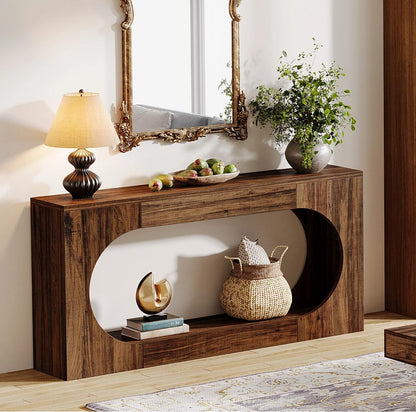 Bosco Arc Console Table – 160cm Sculpted Wood-Style Entryway Console