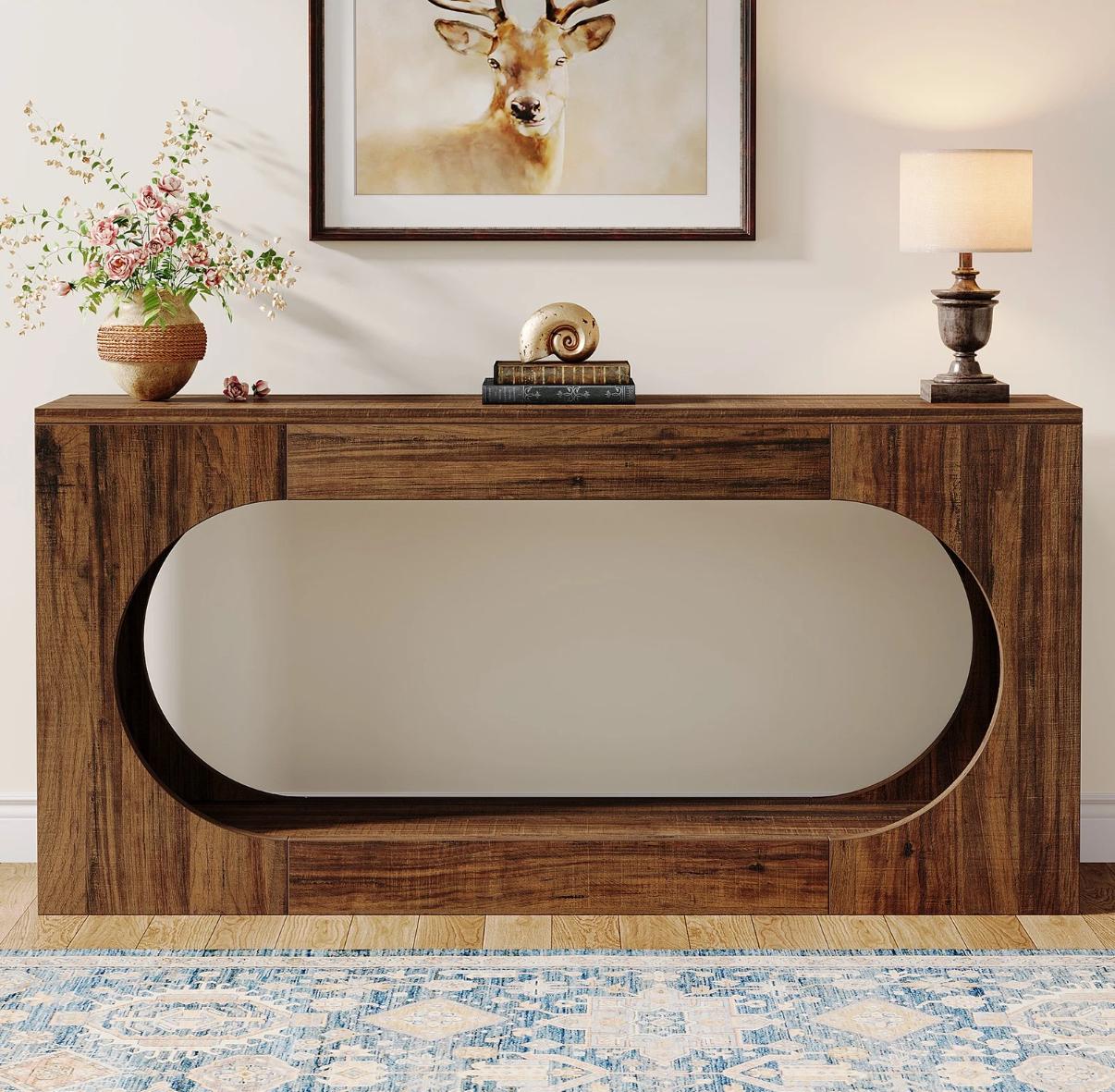 Bosco Arc Console Table – 160cm Sculpted Wood-Style Entryway Console