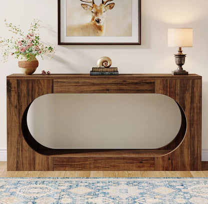 Bosco Arc Console Table – 160cm Sculpted Wood-Style Entryway Console