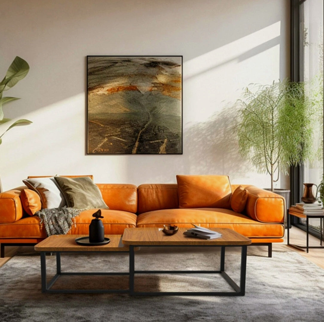 CARRÉE Nesting Coffee Table Set – Warm Timber & Black Steel Frame (Modern + Cozy Style)