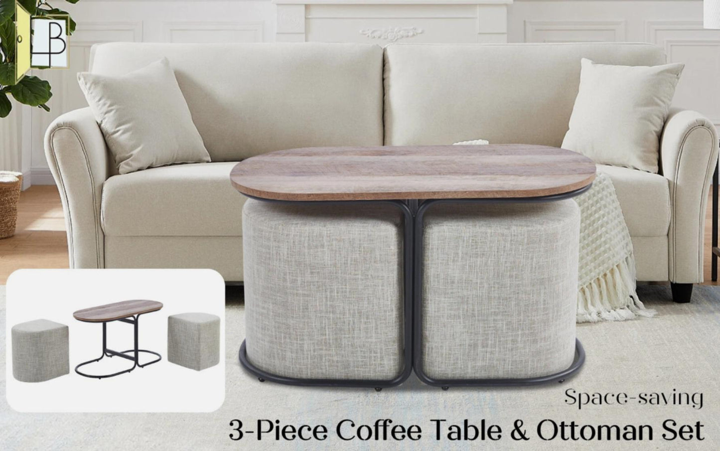 CHESS The 3-Piece Coffee Table & Ottoman Set