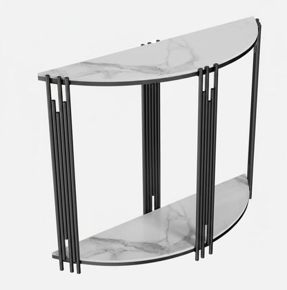 Lune Half-Moon Console Table – Modern Narrow Entryway Table (White Marble / Black Marble)