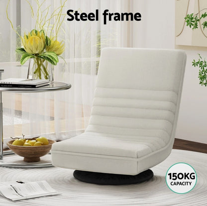 Lily 360° Swivel Lounge Chair – Foldable Faux-Linen Floor Seat (Steel Frame)
