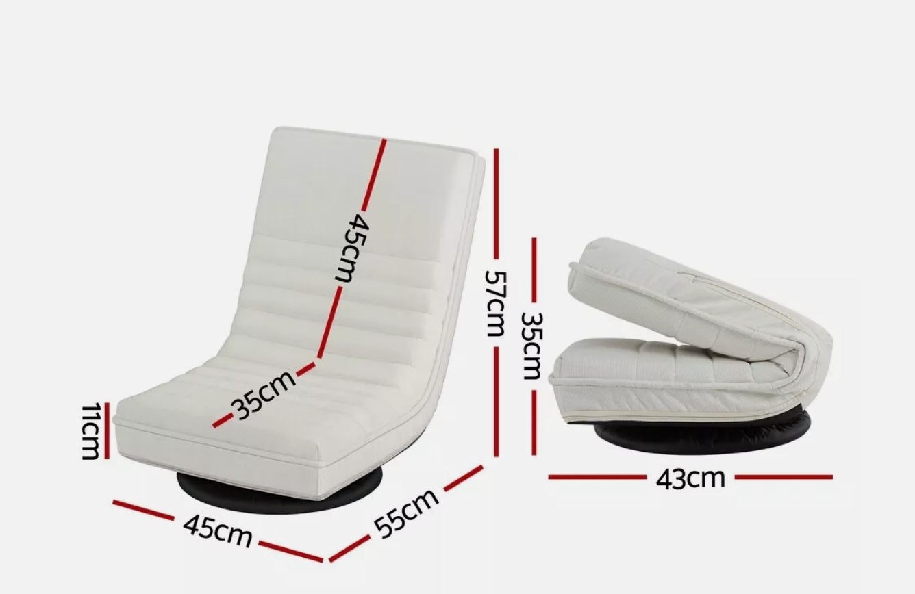 Lily 360° Swivel Lounge Chair – Foldable Faux-Linen Floor Seat (Steel Frame)