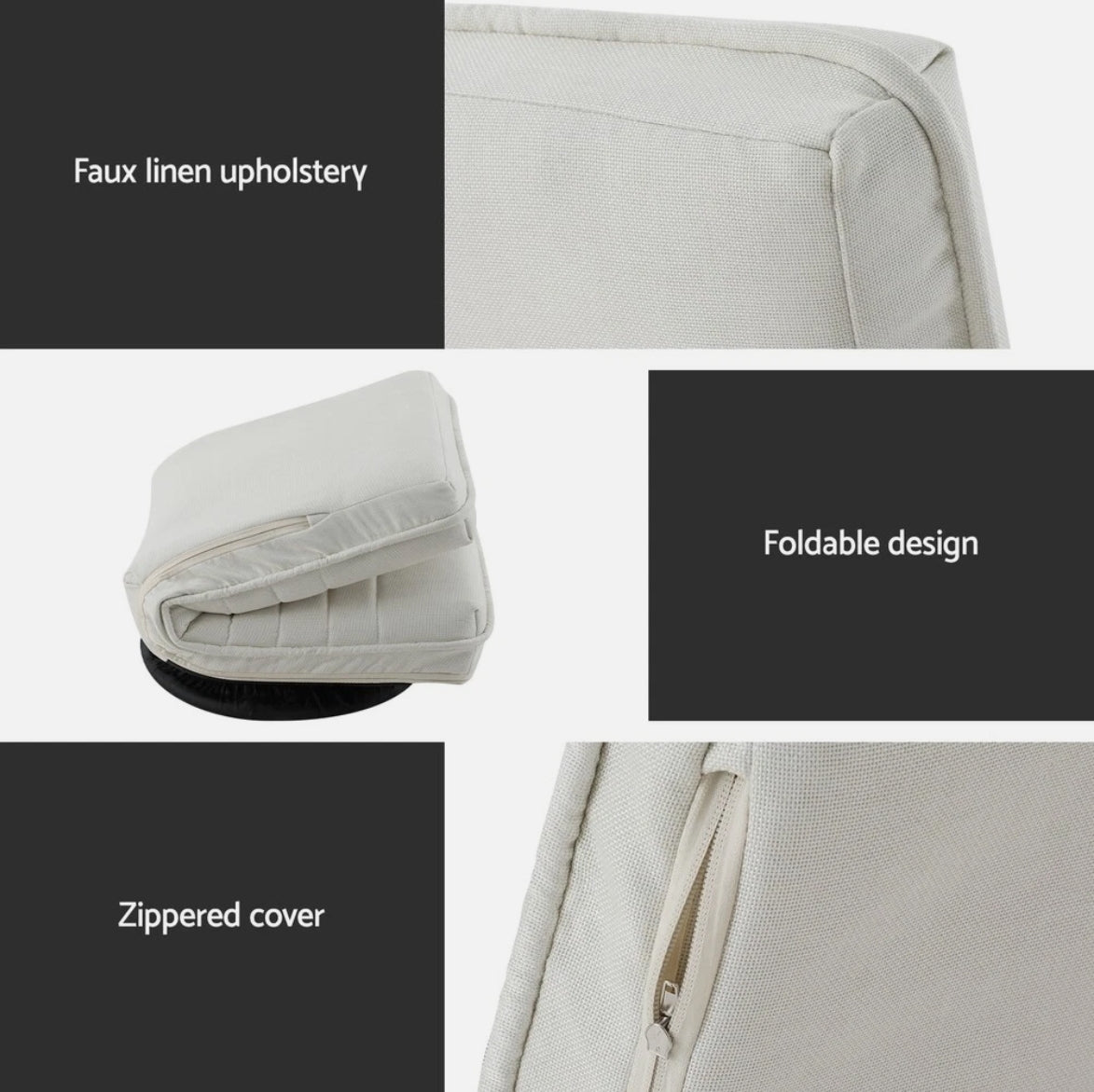 Lily 360° Swivel Lounge Chair – Foldable Faux-Linen Floor Seat (Steel Frame)