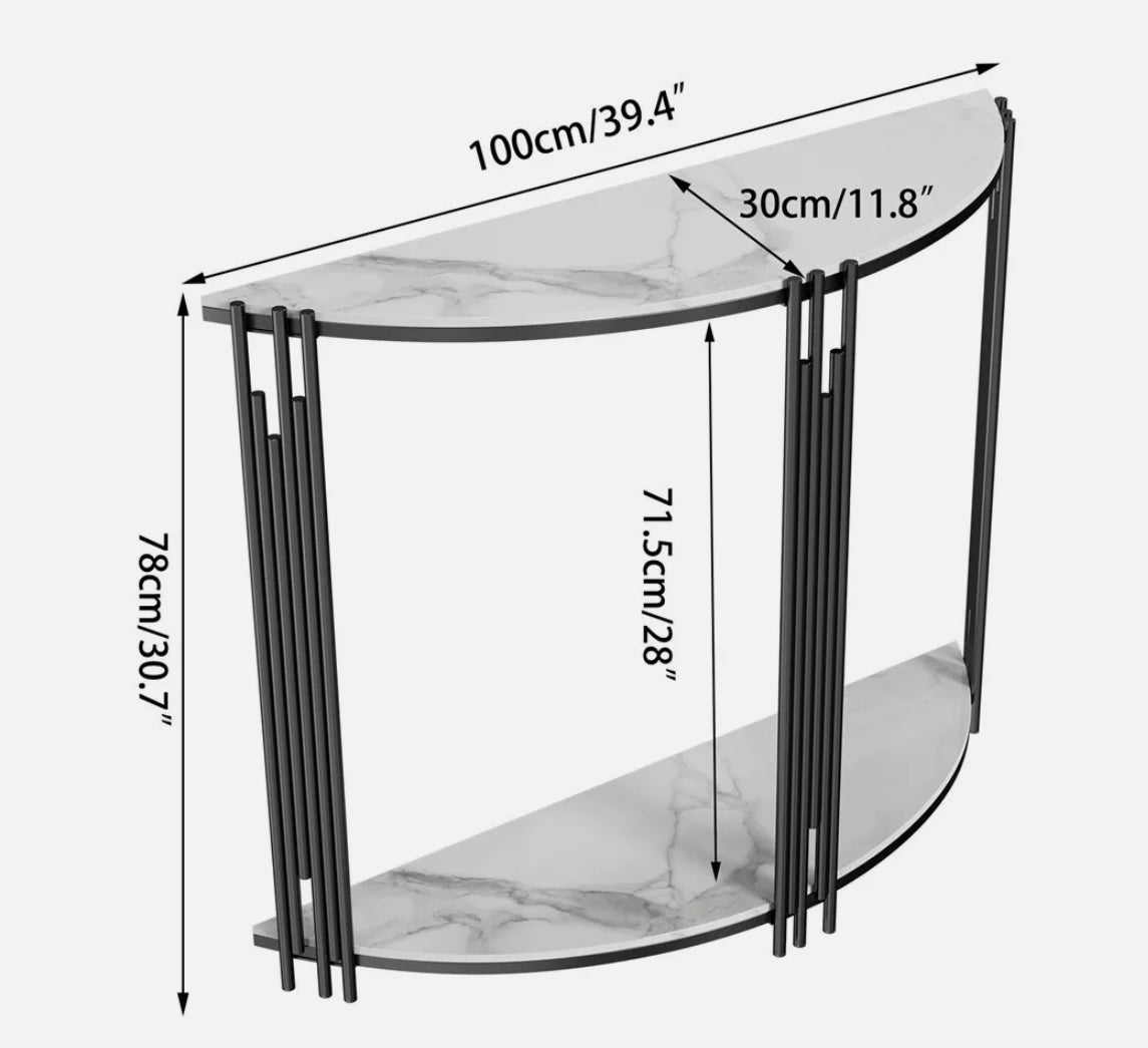 Lune Half-Moon Console Table – Modern Narrow Entryway Table (White Marble / Black Marble)