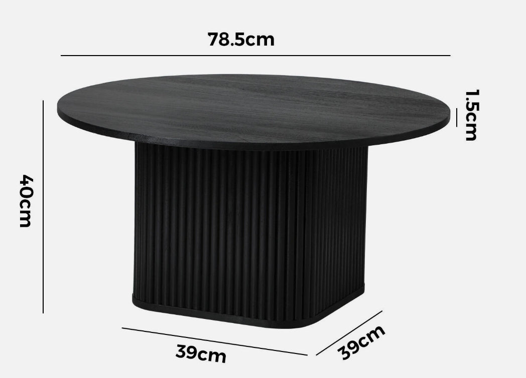 Morena Round Coffee Table — Matte Black Fluted Base (78.5cm)