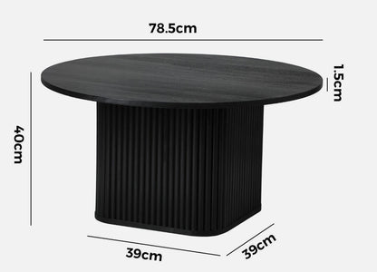 Morena Round Coffee Table — Matte Black Fluted Base (78.5cm)