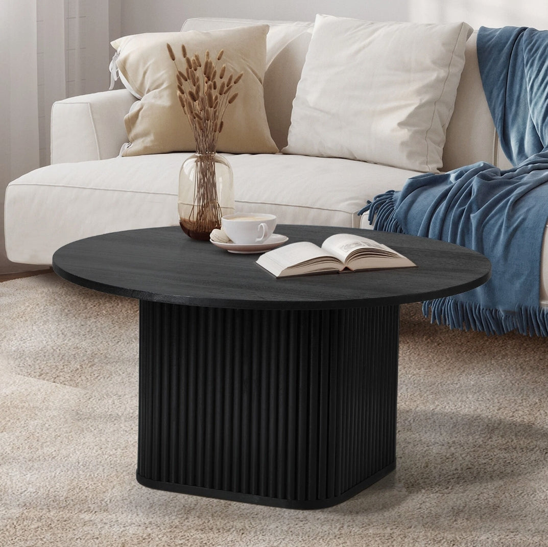 Morena Round Coffee Table — Matte Black Fluted Base (78.5cm)