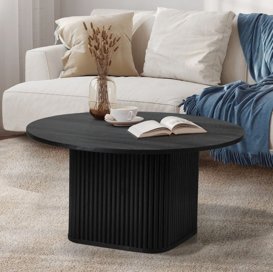 Morena Round Coffee Table — Matte Black Fluted Base (78.5cm)