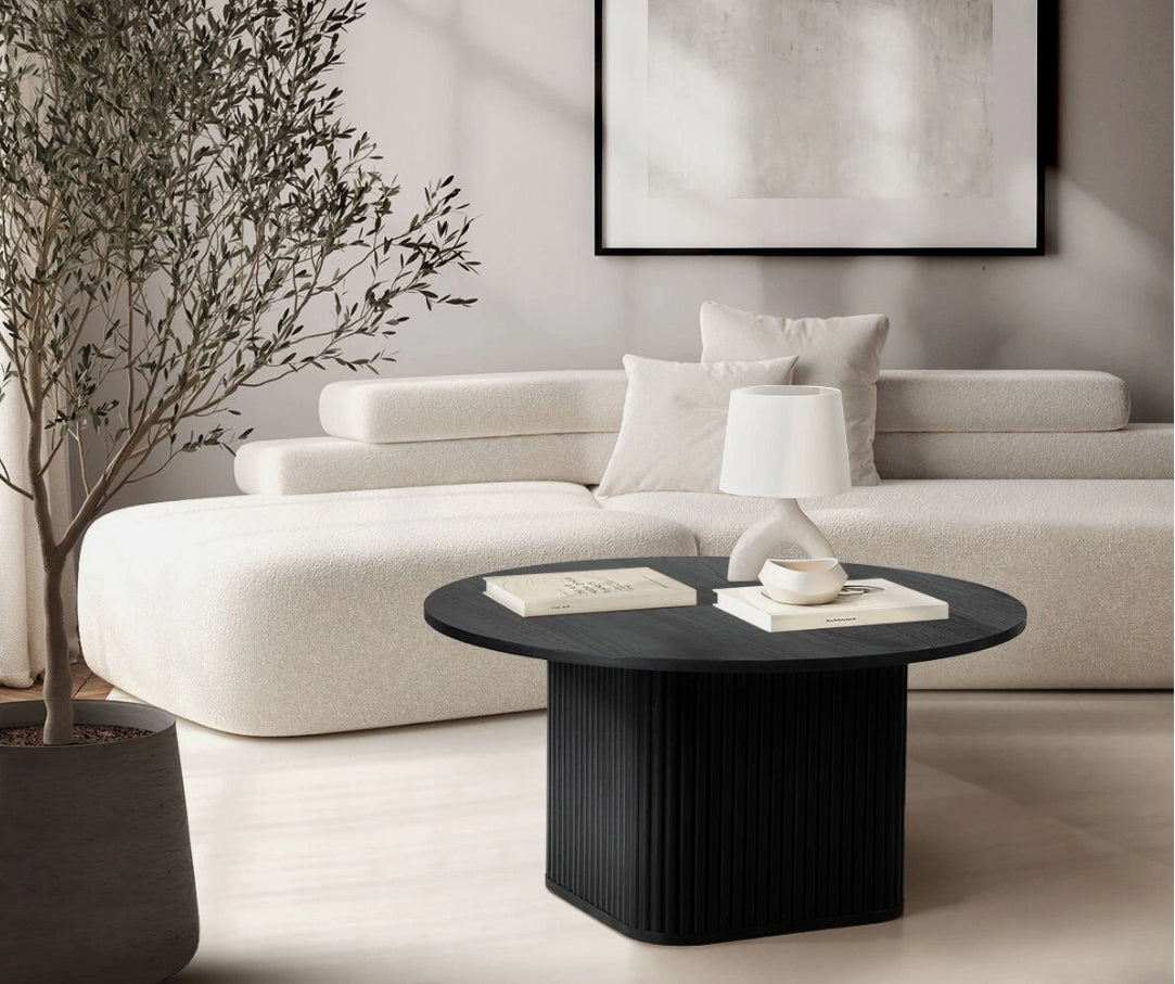 Morena Round Coffee Table — Matte Black Fluted Base (78.5cm)