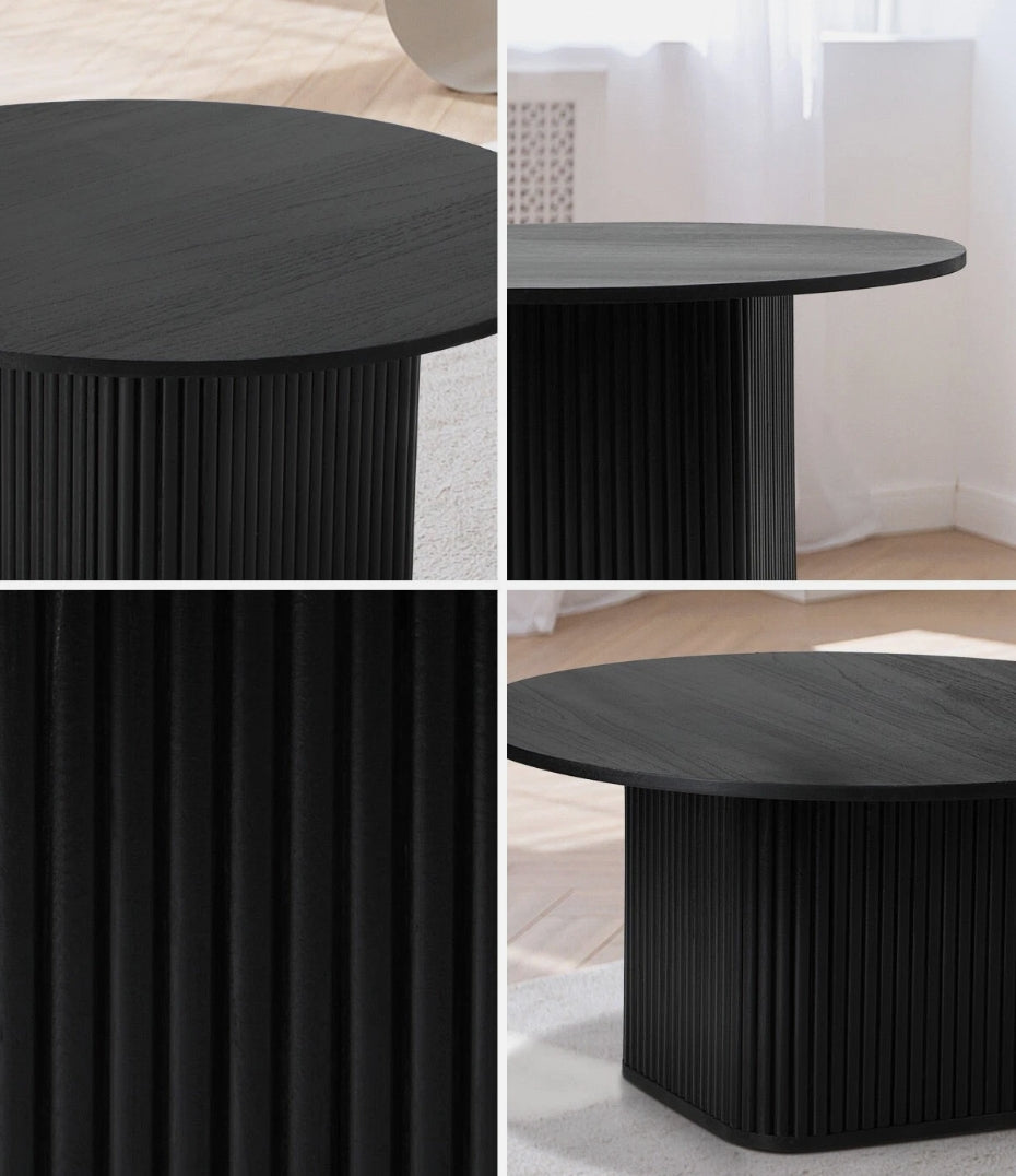 Morena Round Coffee Table — Matte Black Fluted Base (78.5cm)