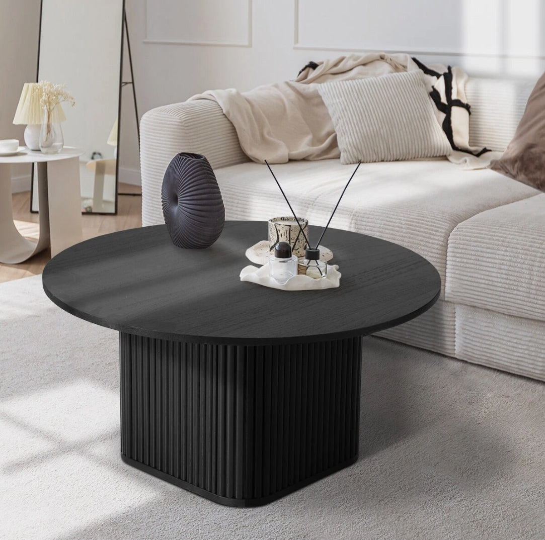 Morena Round Coffee Table — Matte Black Fluted Base (78.5cm)