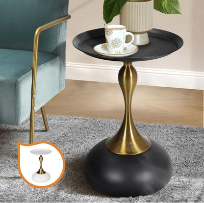 Bianca Nera Steel Accent Table – Modern Sculpted Side Table (Black or White)