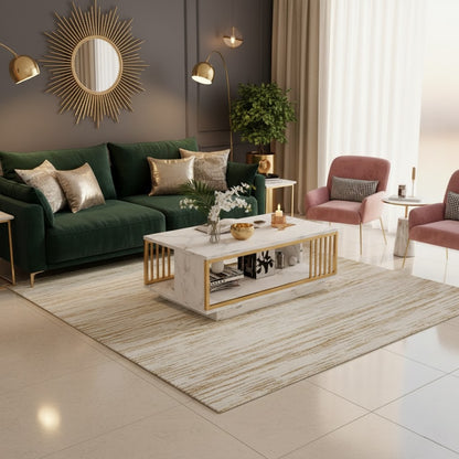 Marbella Luxe Marble Coffee Table — White Stone Finish & Gold Detail (100cm)